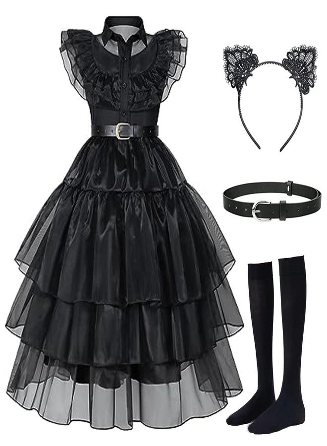 Luzlen Black Costume for Girls Kids Halloween Carnival Cosplay Party Dress with Accessories, 4-5 Years(Label 110) - Image 1